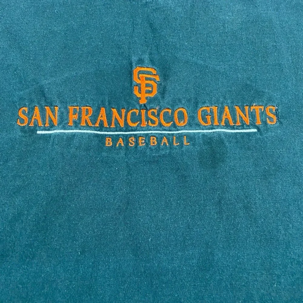 Vintage San Francisco Giants Embroidered Spellout T-Shirt Mens XL Black Baseball